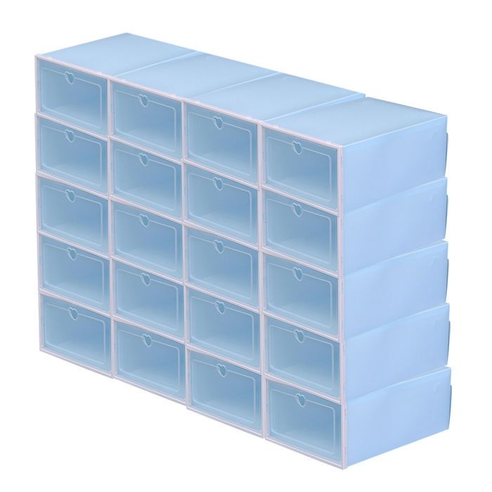 lot de 20 boîtes à chaussures (bleu) indépendante - empilable - boîte de rangement en plastique 33 x 23 x 14cm, meuble a chaussures